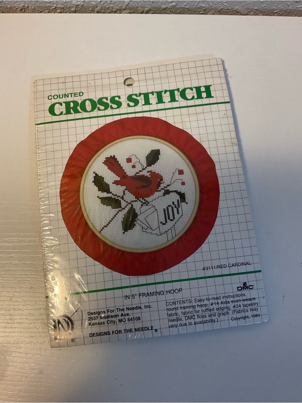 NOS Hoop-to-Stitch 'Cardinal' Counted Cross Stitch Wall Plaque Kit Birds